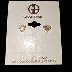 Giani Bernini 18 K Gold Over SS Heart Stud Earrings w/ Sparkling Cubic Zirconia